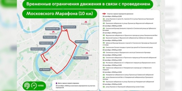 Более 60 улиц и набережных перекроют для проведения Московского марафона